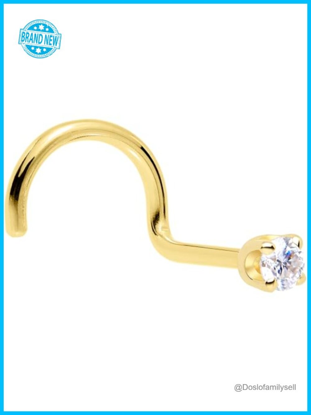 14k Solid Gold Nose Ring Stud 2mm Lab Grown Diamond 18 Gauge